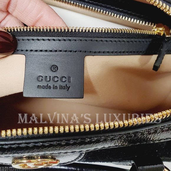 GUCCI BAG 524532 OPHIDIA BOSTON BLACK SUEDE WEB STRIPE GG LOGO CHARM - Picture 13 of 16